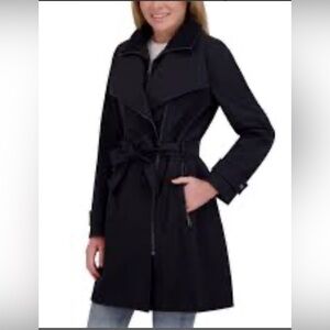 Halston Classic Black Belted Trench Coat